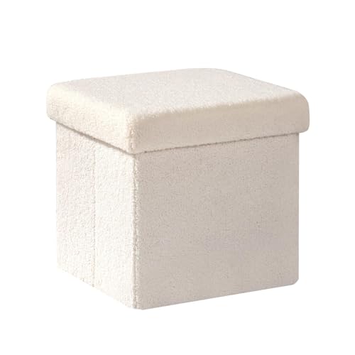 Bonlife Banco de armazenamento, baú dobrável, puff armazenamento, banco para descanso para os pés, para sala de estar, quarto, entrada, branco, 32 x 32 x 32 cm