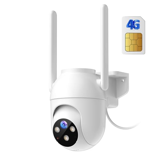 4G LTE Câmara de vigilância exterior com Sim: 2 K HD câmara de vigilância interior - 360 ° PTZ vigilância sem internet visão noturna em cores detetor movimento IP66 - cabo