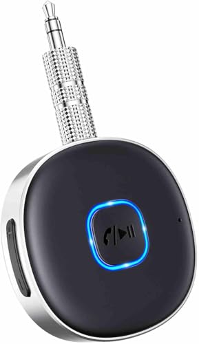 Mohard Receptor Bluetooth 5.3, AUX adaptador Bluetooth carro áudio jack 3,5 mm para estéreo doméstico/alto-falante/auriculares com cabo, chamadas mãos livres e conexão dupla, tempo de reprodução 16H