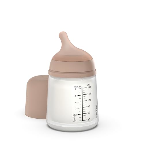 Suavinex, Biberão anticólico zero zero, com cetina de fluxo lento (S) de silicone, para bebés + 0 meses e recém-nascidos, compatível com a amamentação, leite materno e de fórmula, 180 ml, M