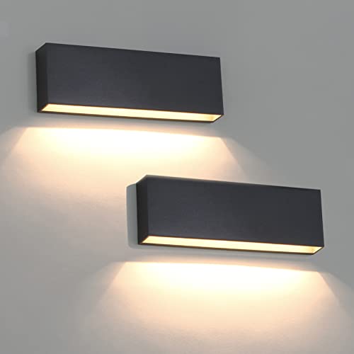 DAWALIGHT Aplique parede exterior retangular 2 peças luz interior 3000 K 6 W LED candeeiro branco quente luzes IP65 impermeável para jardim escada quarto corredor, plástico, cinzento escuro