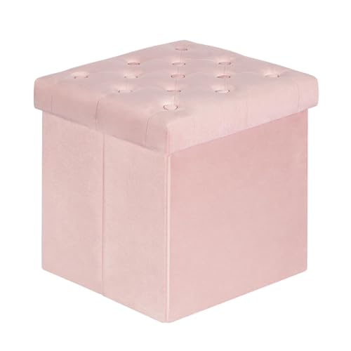 Bonlife Banqueta de armazenamento dobrável de flanela retro interior banco de madeira brinquedos mesas dobráveis pequenas rosa 40 x 40 cm