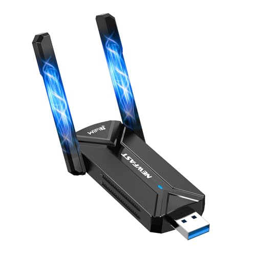 NEWFAST Adaptador WiFi 7 BE6500, Tri-Banda 2,4G/5G/6G USB Wi-Fi para PC, adaptador Wi-Fi USB com antena dupla de alto ganho, USB3.0, WPA3, Dongle Wi-Fi compatível com Windows 11/100 12