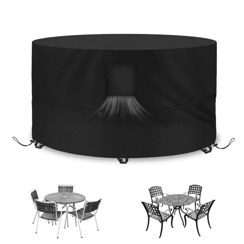 Kovshuiwe Capa redonda para móveis de jardim, 420D Oxford cobertura para móveis, capa redonda para móveis impermeável, capas para móveis de jardim, cobertura de mesa de jardim, anti-vento (Ø 190 x 80