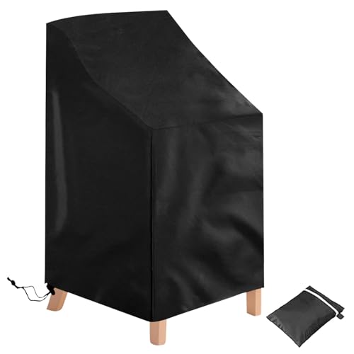 Votoko Capa para cadeiras empilháveis de jardim, 210D Oxford impermeável, capa para cadeiras exteriores, anti-vento, anti-UV, capa protetora cadeiras exterior, terraço com saídas de ar, 64 x 64 x