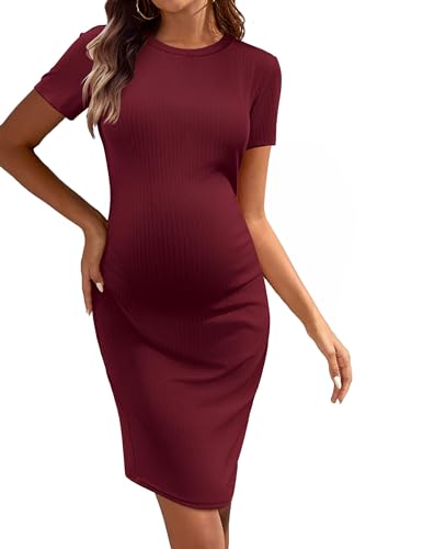 Ekouaer Vestidos pré-mamã de mulher roupa pré-mamã canelada manga curta/sem mangas de verão para gravidez S-XXL