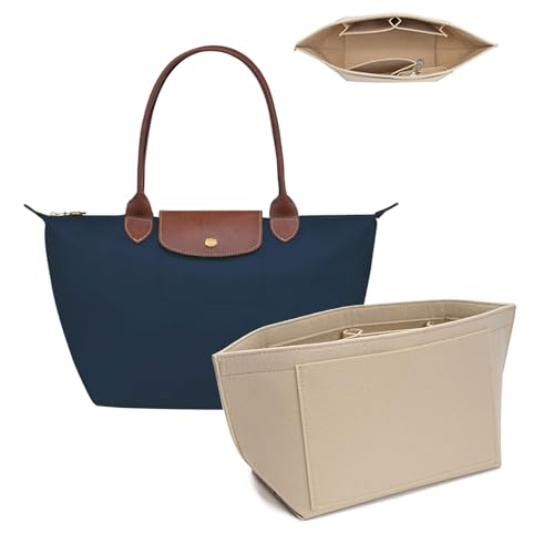 lumanothy Organizador de bolsas Shopper, organizador de bolsas com vários bolsos, feltro Longchamp organizador para Longchamp, pólene, saco de compras, bege, L