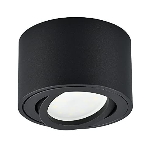 KYOTECH Focos LED holofotes de teto superfície gerável, incl. Lâmpada de 5 W intercambiável módulo LED focos de lâmpada branca quente 3000 K focos LED interior 400 LM lâmpada focos teto preta
