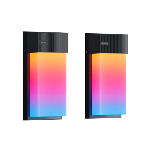 Govee Aplique parede exterior RGBIC, 1500LM Smart aplique parede com 45 modos de cena, IP65 impermeável, efeitos de iluminação DIY, funciona com Alexa, Google Assistant e Matter, 2 peças