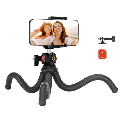 NEEWER Tripé flexível com remota, mini câmara telemóvel tripé suporte Vlog Selfie Stick com suporte e adaptador câmara ação compatível com GoPro Insta360 iPhone Samsung, câmara digital, TP34