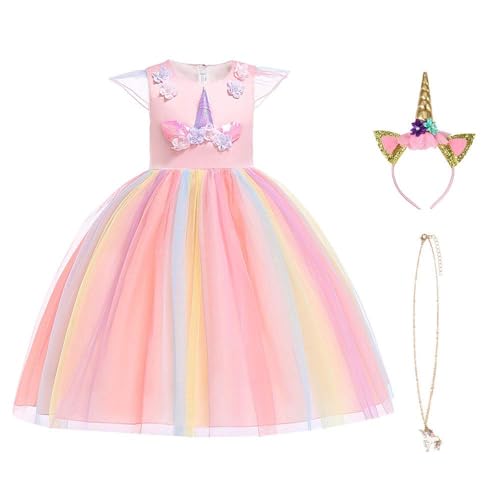 URAQT Fantasia de unicórnio para menina, vestido de princesa unicórnio para festa de Carnaval, casamento