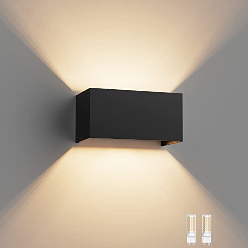 Klighten 18 W Aplique parede LED com lâmpadas substituíveis G9 LED, branco quente 3000 K candeeiro de parede interior / exterior IP54 ângulo ajustável candeeiro de parede preto