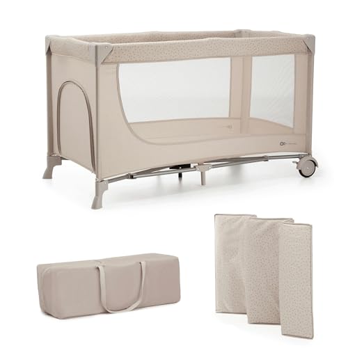 Kinderkraft Joy 2 berço de viagem 3 em 1 para bebé de até 25 kg, dobrável rápida e fácil, entrada lateral, mala de viagem, bege