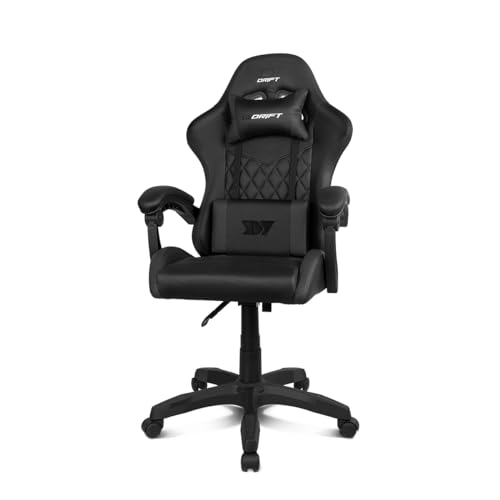DRIFT GAMING DR35 Cadeira Gaming ergonómica profissional com apoios de braço 2D ajustáveis, suporte lombar e cervical, reclinável a 135°, estofada em couro sintético, rodas silenciosas, base robusta