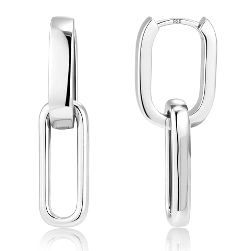 ALEXCRAFT Brincos mulher prata 925, brincos de aro duplo, brincos suspensos de quadrados coração ovais, banhado a ouro 14, hipoalergénicos, presentes de joalharia