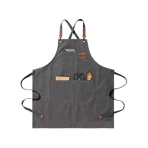 jiuzcare Avental de churrasco 68 x 76 cm com correia cruzada ajustável aventais de cozinha com 3 bolsos avental para mulheres homens Masterchef para jardinagem, restaurante churrasco forno