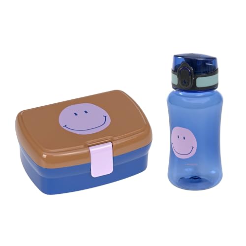 Lässig Conjunto de lancheira e garrafa para beber - Conjunto de almoço com lancheira e garrafa para beber (460 ml)/Little Gang Smile caramelo/azul