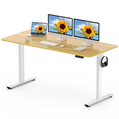 FLEXISPOT EN1 MAX, 160 x 80 cm, secretária elevável elétrica com placa inteira mesa de elevação, Standing Desk, mesa elevável secretária com 2 ganchos e 4 funções de memória