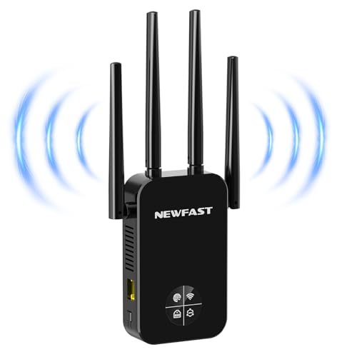 NEWFAST Repetidor Wi-Fi de 1200 Mbps amplificador de sinal WiFi de banda dupla amplificador Wi-Fi 5 GHzy2,4 GHz, 4 antenas, ponto de acesso com cobertura de 360 °, leitor Wi-Fi Repeater