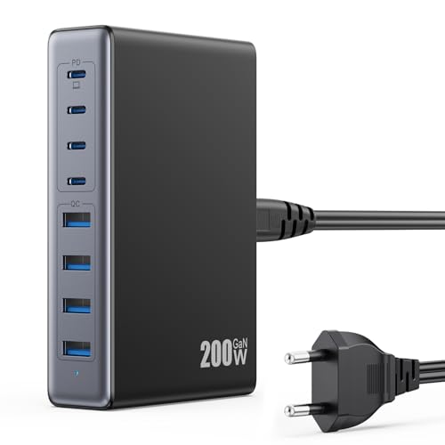 Carregador USB C múltiplo de 200 W, carregador rápido de carregamento rápido PPS QC4.0 PD 65 W, carregador de portátil, carregador universal USB C para MacBook Pro/Air, iPhone 16/15/14/13 Pro Max,
