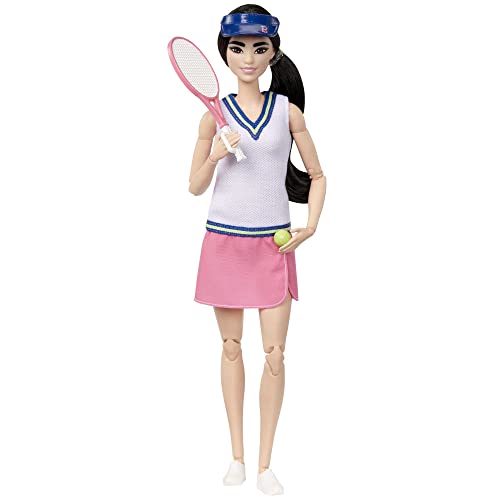 Barbie Pode ser Made to Move Jogadora de ténis boneca asiática profissões com acessórios, brinquedo + 3 anos (Mattel HKT73)