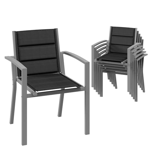 Devoko Conjunto de 6 cadeiras de jardim, cadeiras exteriores terraço, sala de jantar alumínio, cadeiras empilháveis, piscina, terraço, sala de jantar, móveis exteriores, cinzento claro
