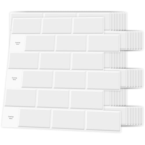 Art3d - Azulejos cerâmicos autocolantes, para cozinha, painéis de parede 3D, cor branca, 30 x 30 cm