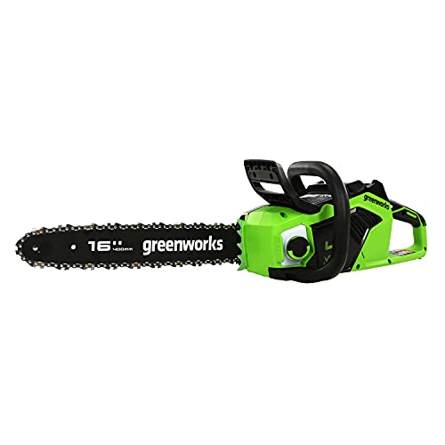 Greenworks GD40CS18 Motosserra a bateria, motor sem escovas, comprimento da barra de 40 cm, velocidade de corrente de 20 m/s, 3,81 kg, auto-lubrificação, proteção contra retrocesso sem bateria de 40 V