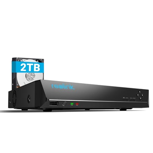 Reolink 4K PoE NVR 8 canais sistema de câmara vigilância IP com 2 TB HDD casa gravador de vídeo rede suporte 16 MP/12 MP/8 MP/5 MP / 4 MP HD para gravação de vigilância 24/7, RLN8-410