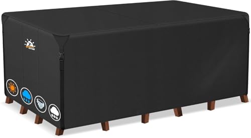 Zettum 190 x 140 x 73 cm, capa para móveis de jardim, impermeável capa de mesa 600D Oxford em revestimento de PU, tecido protetor para retangular mesa anti-vento cobertura mesa anti-UV
