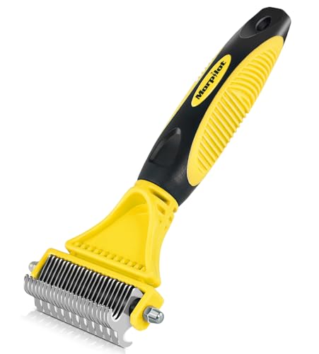 Morpilot - Escova/pente/ancinho de pelo morto para cão e gato, animal de estimação pequeno, médio e grande, reduz efetivamente a queda de cabelo até 90%