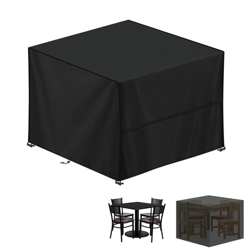 LAMUNI Capa mesa de jardim impermeável 100 x 100 x 80 cm, capa para móveis de jardim quadrado cobertura para móveis de jardim 420D, tecido Oxford capa de mesa exterior capa protetora mesa, anti-vento,