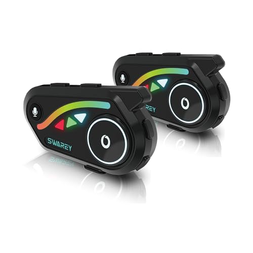 SWAREY Intercomunicador capacete para mota de 2 vias com partilha de música, rádio FM, auriculares capacete para mota impermeável IP67, gama de comunicação Intercom de 1000 m