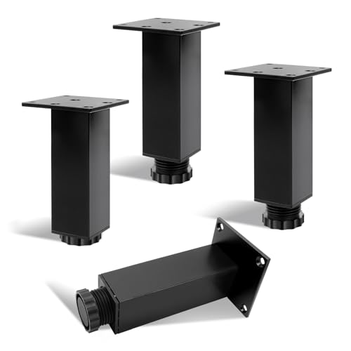 KINDPMA 4 peças 12 cm pernas para móveis pernas de mesa de altura ajustável pernas para sofás de alumínio para cama, poltrona, armário de TV, armário, preto