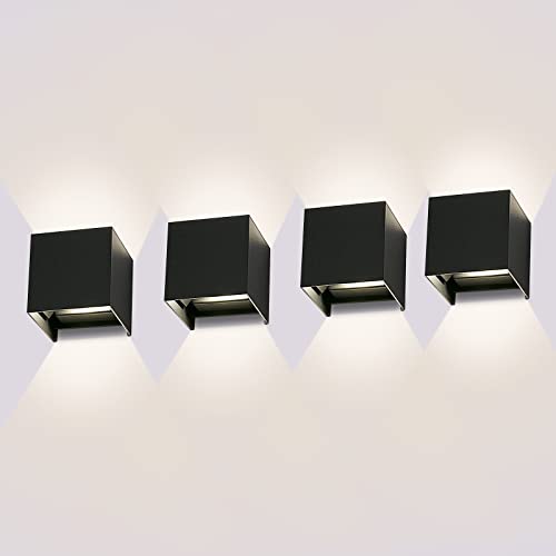 LEDMO 4 peças aplique parede exterior/interior branco neutro 4000 k aplique de parede ângulo de feixe ajustável 12 W aplique parede LED IP65 impermeável, preto