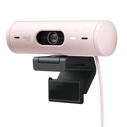 Logitech Brio 500 HD Webcam ajuste de luz, modo de exibição, Mics duplos com redução de ruído, cobertura de privacidade de webcam, suporta MS Teams, Google Meet, Zoom, cabo USB-C, webcam streaming -