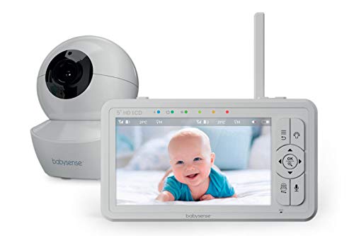 Babysense HDS2 - Monitor de vídeo para bebé com câmara e áudio, para bebés (5 polegadas, HD, 720p, sem Wi-Fi, luz noturna, ajustável, alcance amplo, áudio bidirecional, zoom 4X, visão noturna,