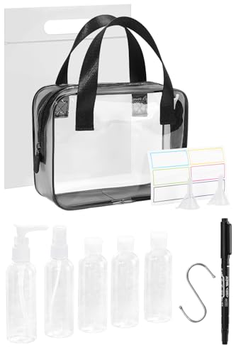 MOCOCITO Necesser transparente com 8 garrafas de viagem (máximo 100 ml) e 1 mala de voo para líquidos (20 x 20 cm, 1 l), bolsa de cosméticos impermeável para homem e mulher