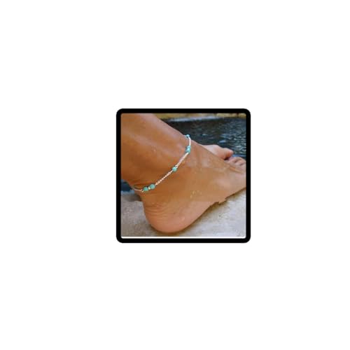 Wedity Boho turquesa tornozeleiras prata contas tornozelo pulseiras acessórios de praia pé jóias ajustáveis para mulheres e meninas
