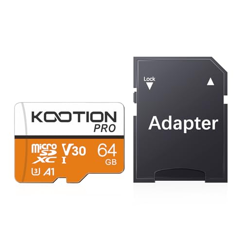 KOOTION Cartão micro SD 64 GB, (U3 e V30) cartão de memória de alta velocidade 90 MB/s SDHC mini cartão TF laranja micro SDXC micro SD Card 64G para telemóvel/Tablet/câmara