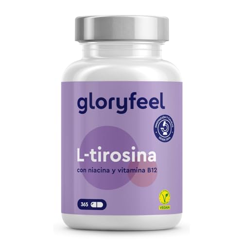 L-tirosina 365 cápsulas (6 meses) - 1000 mg por dose diária, com vitamina B3 e B12 - Para os nervos, o metabolismo energético e a mente*, sem aditivos fabricados na Alemanha