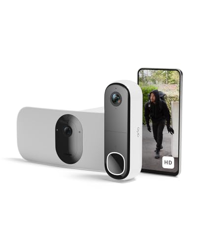 Arlo Vídeo porta sem fios HD e Floodlight câmara 2K Wi-Fi sem fios branca - proteção inteligente para casa, visão noturna, deteção de movimento, áudio bidirecional, compatível com Alexa