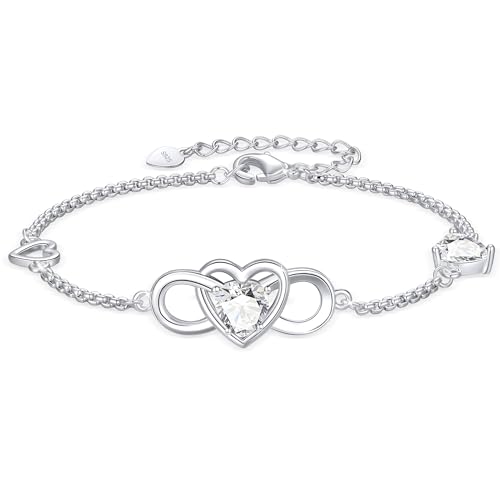 Diorra Pulseira para mulheres de prata esterlina 925 amor para sempre infinito pulseira ajustável presente para mulheres meninas