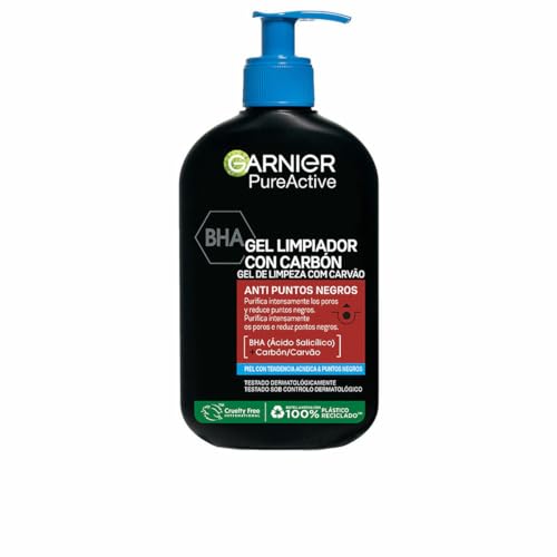 Garnier Skin Active, Pure Active Gel de limpeza anti-pontos pretos com carbono e ácido salicílico purifica intensamente os poros e reduz pontos negros