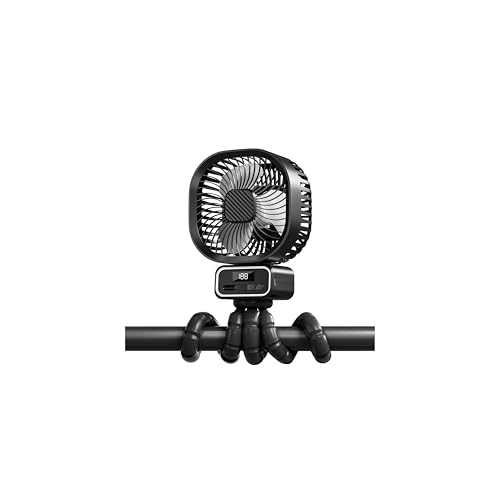 Ventoinha portátil para carrinho de bebé com 10000 mAh, 3 velocidades ventilador recarregável com rotação de 270°, ventilador USB silencioso com suporte removível e LED para carrinho de bebé, berços