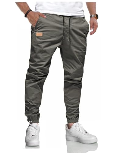 LIUPMWE Calças de trabalho para homem casual elásticas Jogging calças de algodão Slim Fit Cargo Pants com bolsos outono inverno