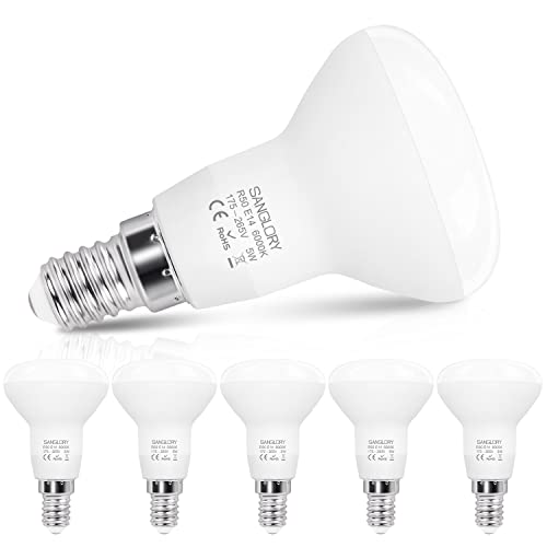 SanGlory Lâmpadas LED E14 de luz quente, 5 W equivalente a 40 W, 510 lúmenes, 2700 K, Ângulo de 120°, branco quente, não regulável, R50 - 6 unidades