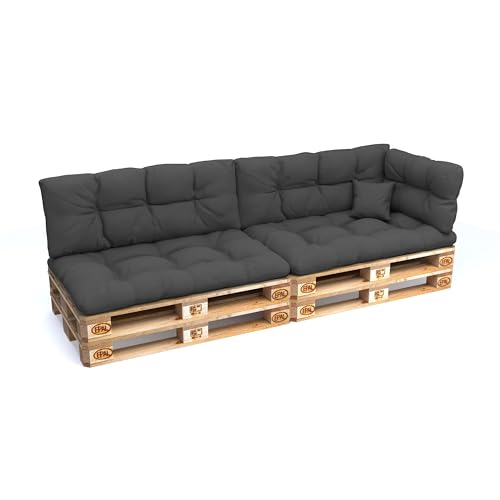 POKAR Conjunto de almofadas de 6 peças para europeu, resistente à água: 2 X 120 x 80 2 X 120 x 40 1 x 60 x 40 1 x 40 x 40, para sofá de paletes, sem palete, antracite