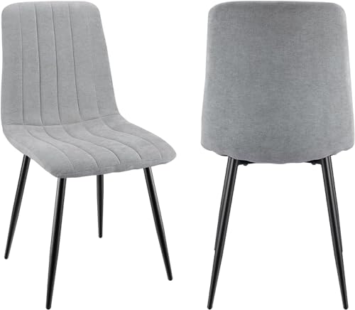 JIJIAN Conjunto de 2 cadeiras de sala de jantar modernas estofada com tecido de linho e pernas de ferro preto, design com riscas, para sala de jantar, sala de estar, quarto, cozinha, sala de estar