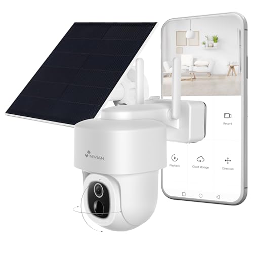 NIVIAN Câmara Wi-Fi exterior 2,5 K Super HD com bateria e placa solar, segurança sem cabos e sem preocupações, detecção humana IA, visão noturna, áudio bidirecional, controlo Alexa/Google